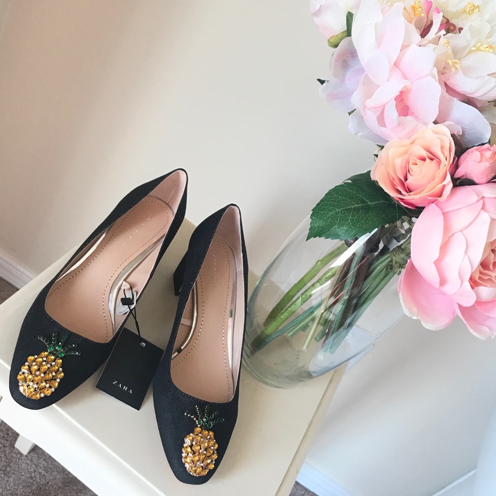 Zara pineapple mid-Heel Denim shoe